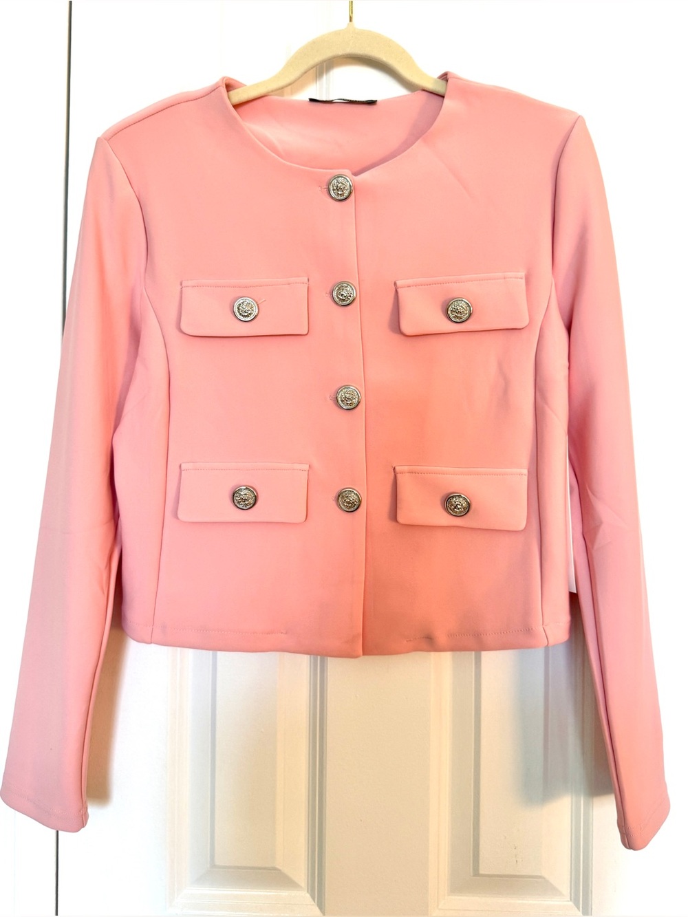 🎀 NWT Elegant Jacket by Love Poem with silver Buttons in size Large 🎀
